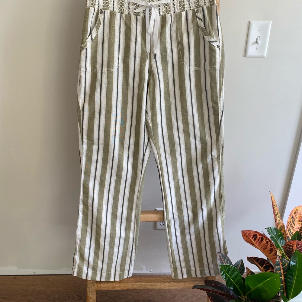 Ci Sono Green and White Striped Women's Trousers